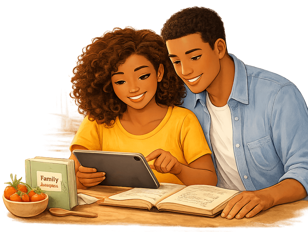 Family recipe memories arranged as a shared cookbook