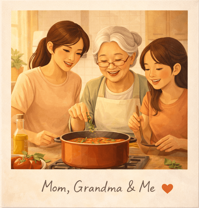 Family cooking together in a kitchen
